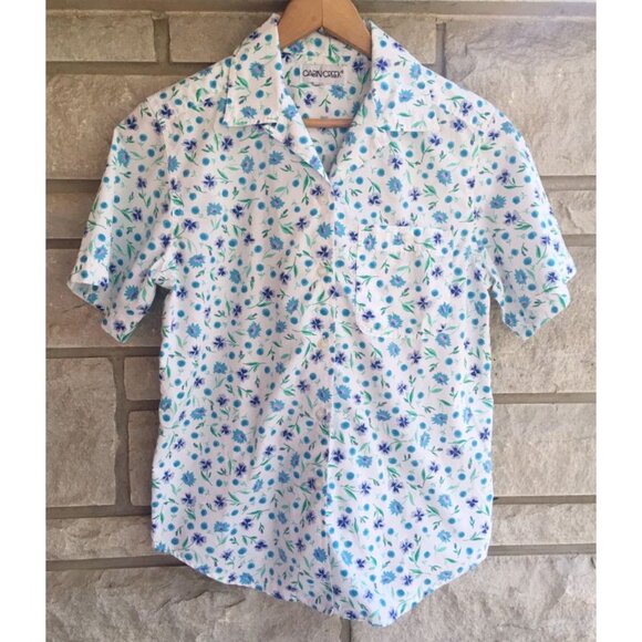 90s 'Cabin Creek' Country Green and Blue Floral Button Down - Picture 2 of 6